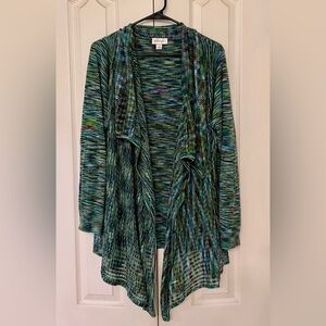 Avenue Open-Front Waterfall Cardigan Sweater - Green/Blue Mix 22/24